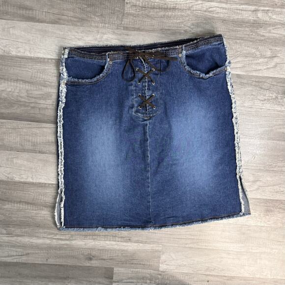 Y2K 00s Lace Up Denim Jean Skirt Revolt Brand Plus Size 22 - Picture 1 of 4